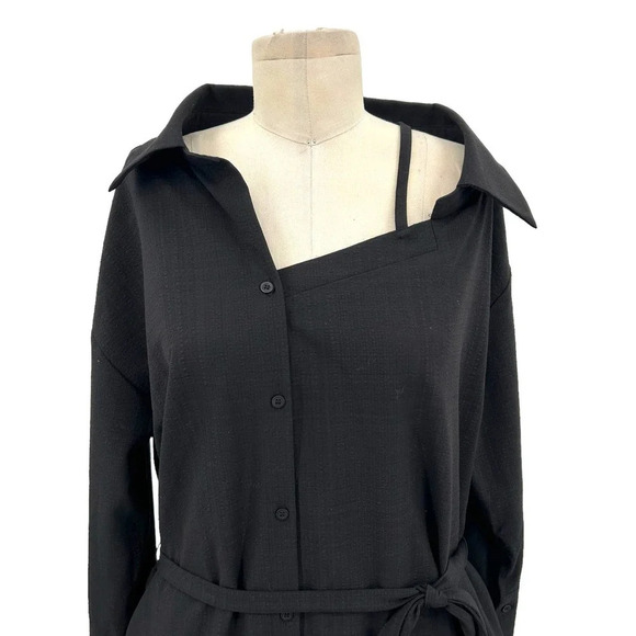 Oak + Fort Black Check Off Shoulder Shirt Dress Size Small - Picture 3 of 10